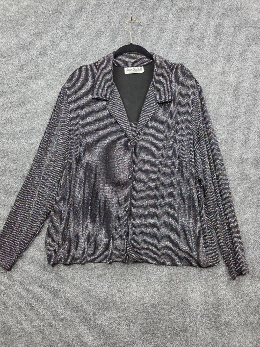 Vintage Ronni Nicole Rainbow Metallic Striped Jacket Blazer 3X Black Glamratty